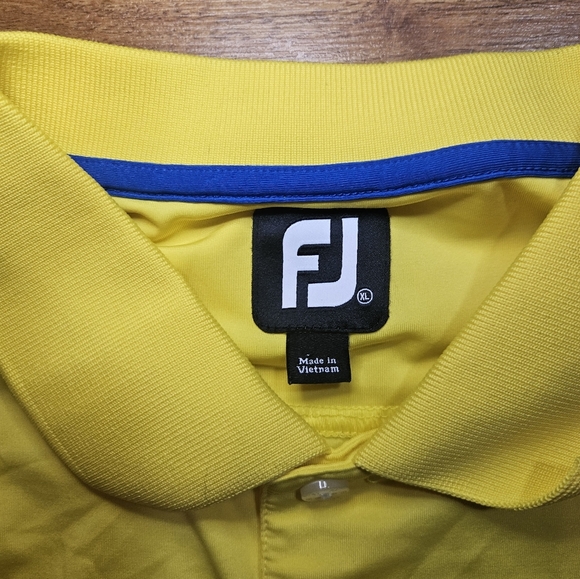 FootJoy Shirt Mens XL Bright Yellow Blue Stripe Golf Polo Performance Stretch - Picture 3 of 10